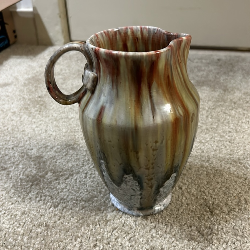 Art Pottery Jug Pitcher 1960s Italian Studio Vintage Running & Mottled Glazes